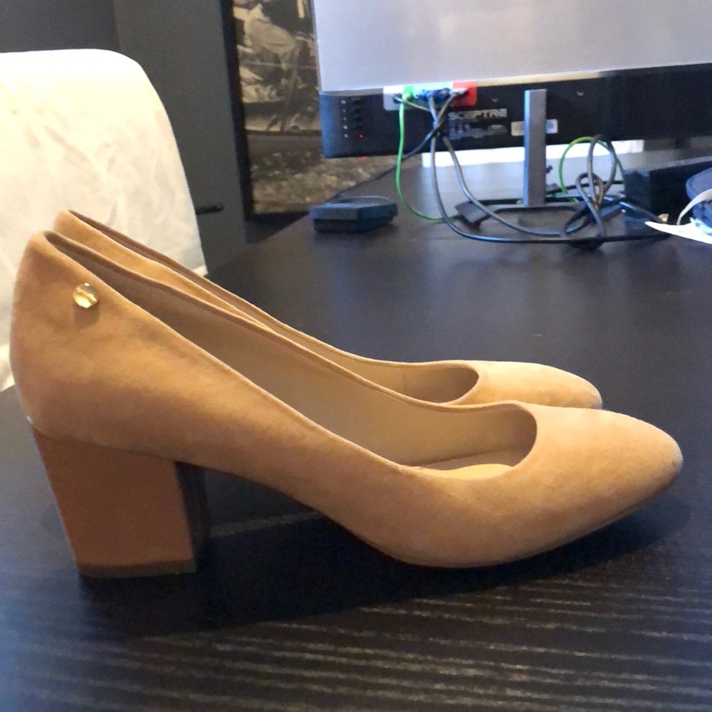 Camel/Cream Color Suede Calvin Klein Block Heels. - image 1